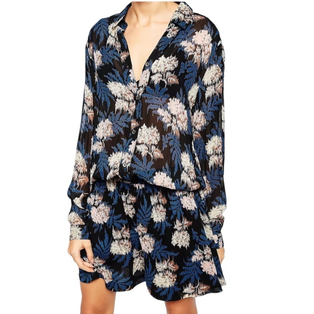 Ganni Black and Blue Floral Midi Dress